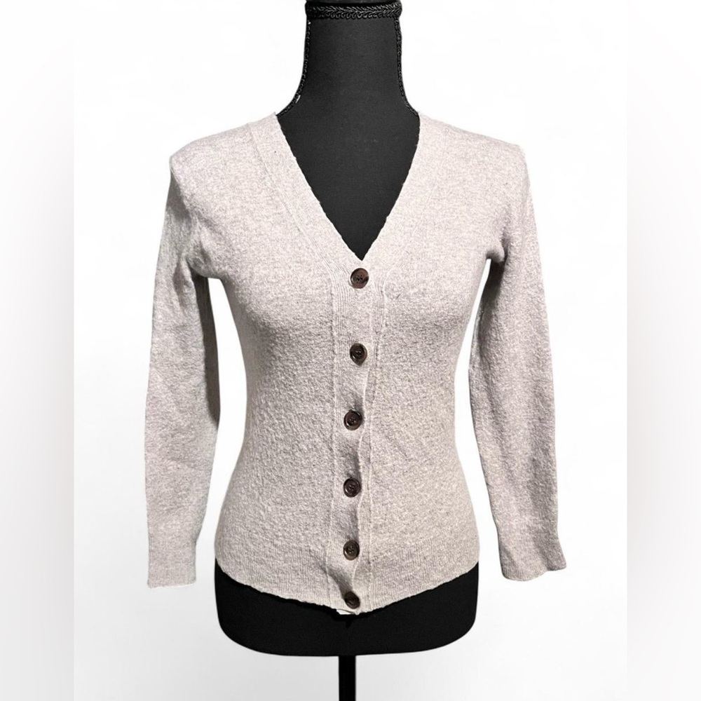 J. Crew Wool Blend Grey V-Neck Button-Up Sweater Preppy Classic Size XS